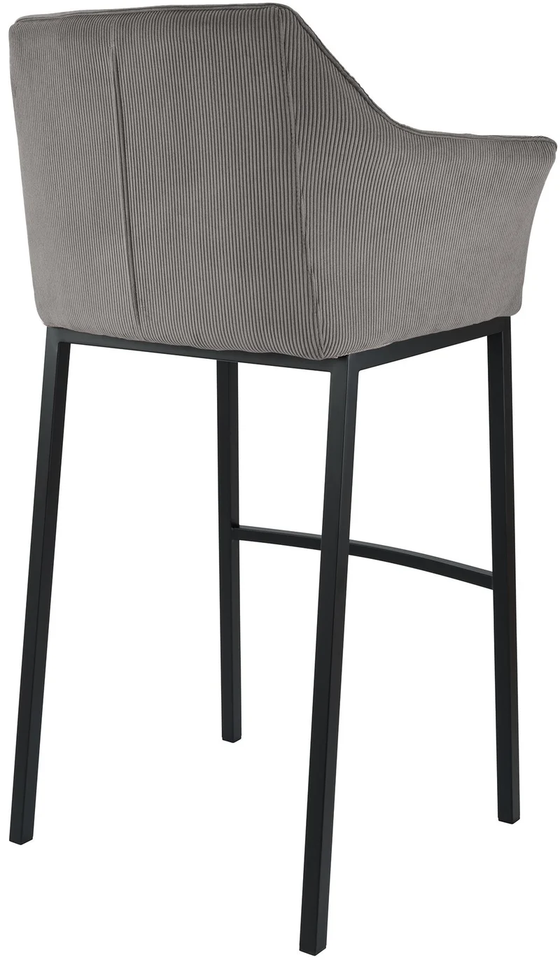 Tabouret de bar x1 assise enveloppante capitonnée en velours côtelé taupe avec structure à 4 pieds en métal noir 10_0006285