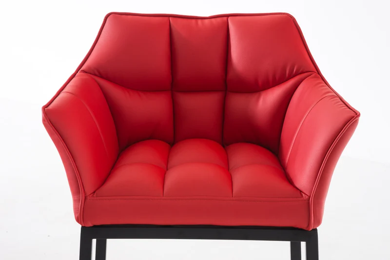 Tabouret de bar chaise haute de comptoir couture carrées assise en PVC rouge 4 pieds stables en métal noir 10_0001172