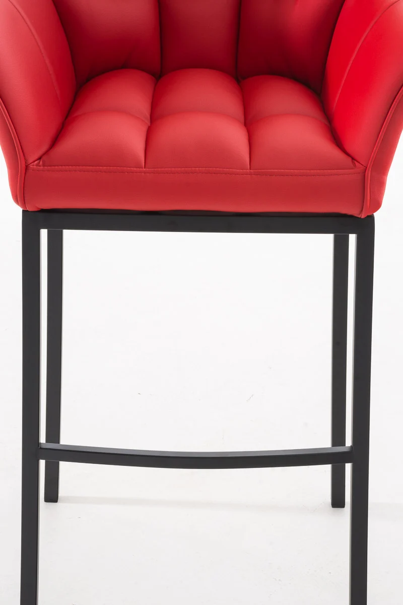 Tabouret de bar chaise haute de comptoir couture carrées assise en PVC rouge 4 pieds stables en métal noir 10_0001172