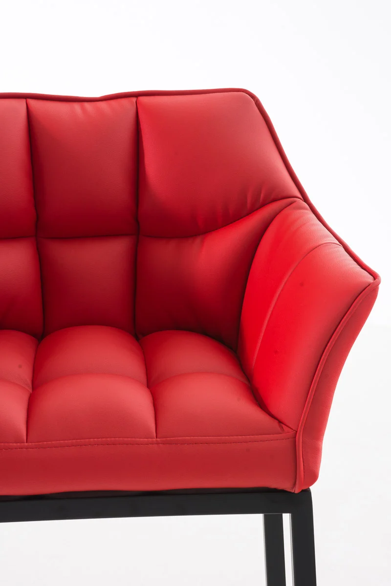 Tabouret de bar chaise haute de comptoir couture carrées assise en PVC rouge 4 pieds stables en métal noir 10_0001172