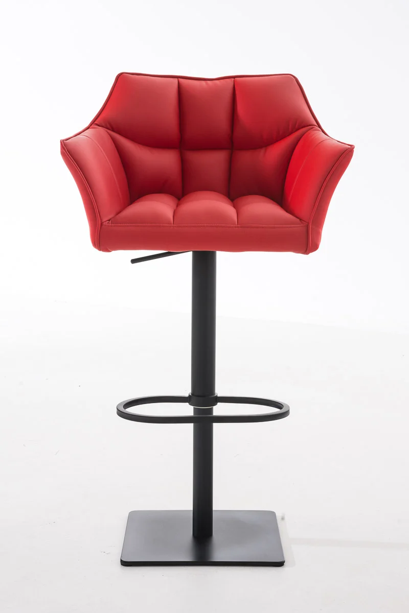Tabouret de bar x1 réglable en similicuir rouge assise enveloppante capitonnée avec base carrée en métal noir 10_0006342
