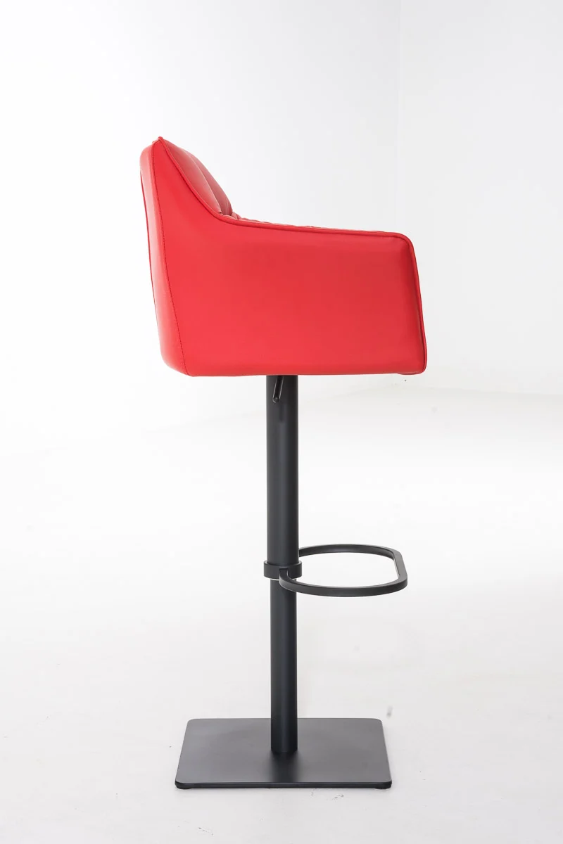 Tabouret de bar x1 réglable en similicuir rouge assise enveloppante capitonnée avec base carrée en métal noir 10_0006342
