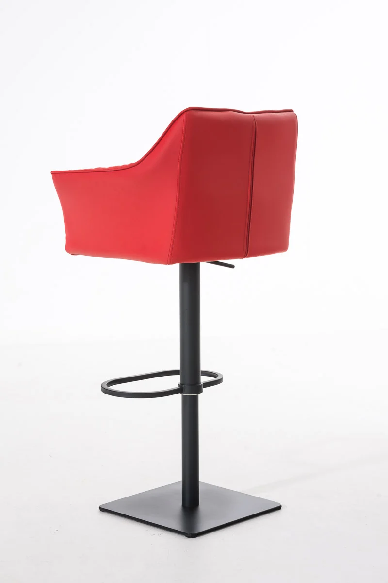 Tabouret de bar x1 réglable en similicuir rouge assise enveloppante capitonnée avec base carrée en métal noir 10_0006342