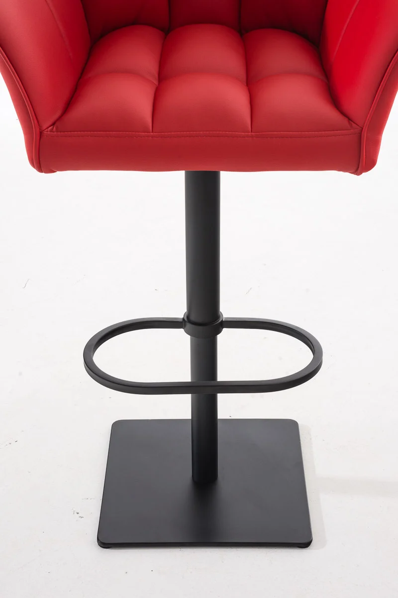 Tabouret de bar x1 réglable en similicuir rouge assise enveloppante capitonnée avec base carrée en métal noir 10_0006342