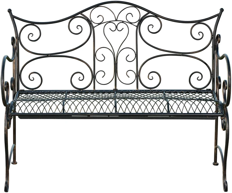 Banc de jardin avec accoudoirs design rustique largeur 113 cm en métal bronze 10_0002942