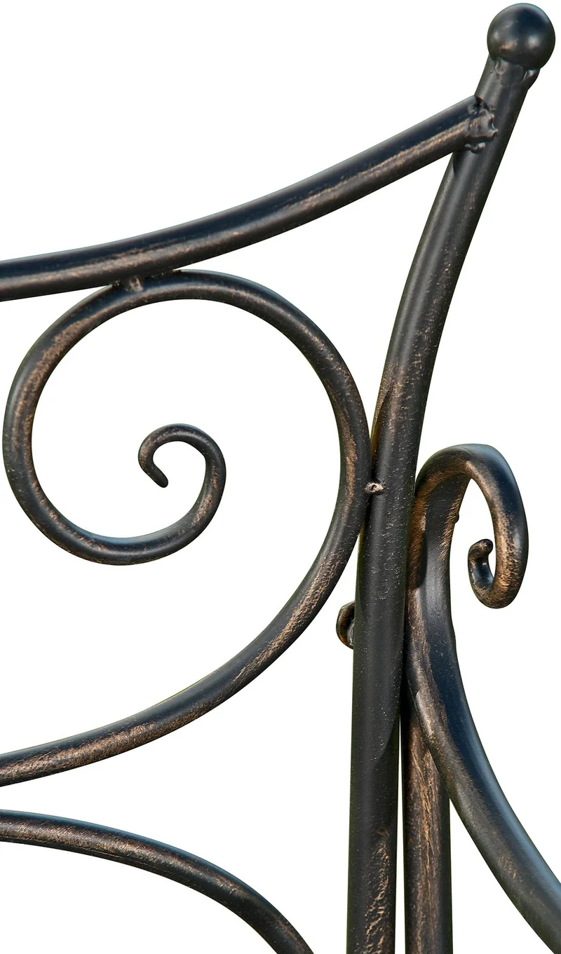 Banc de jardin avec accoudoirs design rustique largeur 113 cm en métal bronze 10_0002942