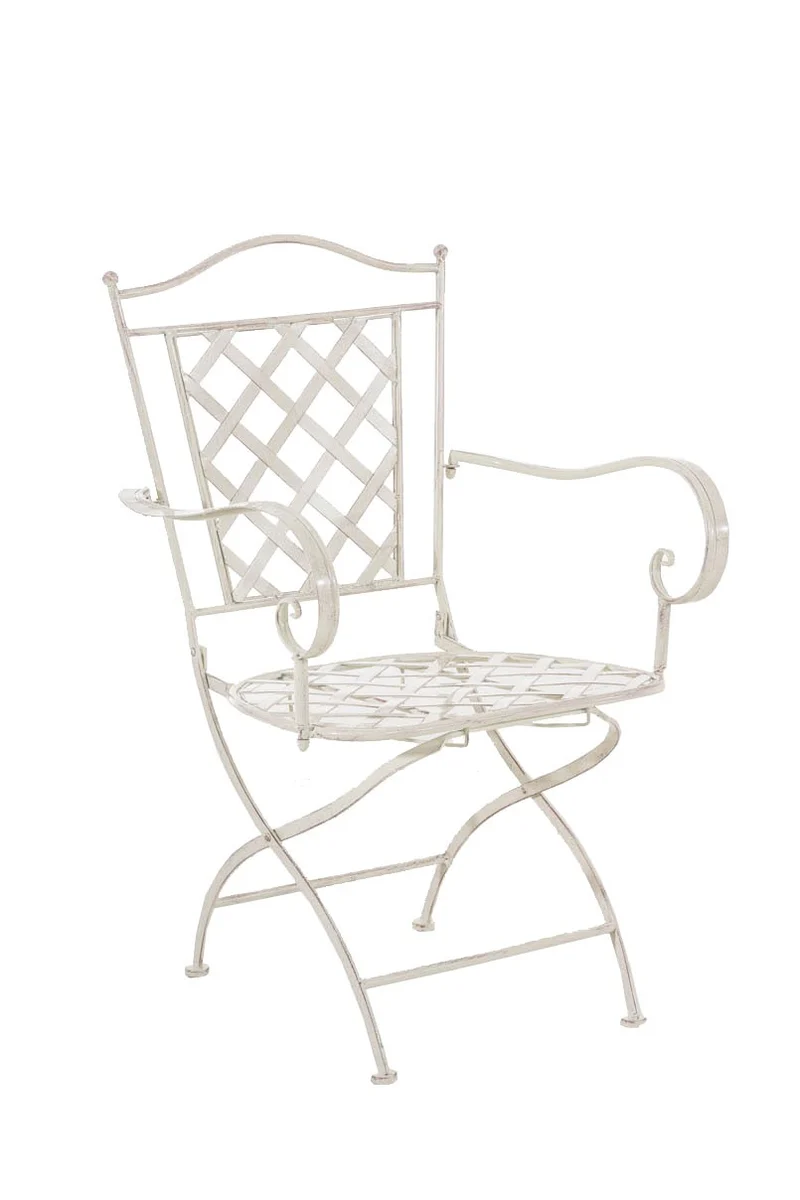 Chaise de jardin en fer forgé crème vieilli avec accoudoir MDJ10075