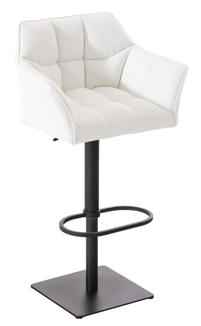 Lot de 2 tabourets de bar réglable en similicuir blanc assise enveloppante capitonnée avec base carrée en métal noir 10_0006640