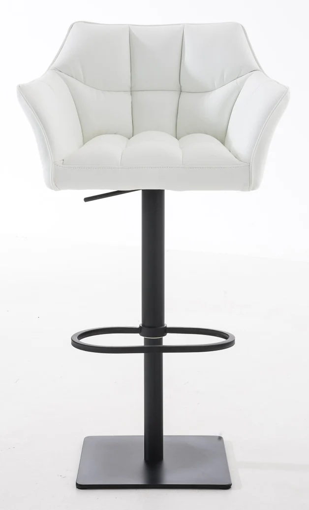 Lot de 2 tabourets de bar réglable en similicuir blanc assise enveloppante capitonnée avec base carrée en métal noir 10_0006640