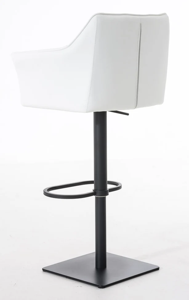 Lot de 2 tabourets de bar réglable en similicuir blanc assise enveloppante capitonnée avec base carrée en métal noir 10_0006640