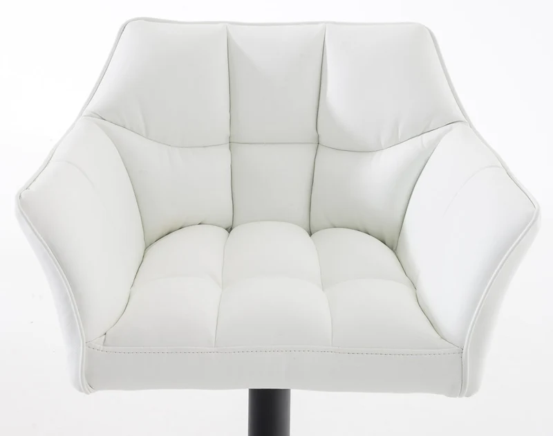 Lot de 2 tabourets de bar réglable en similicuir blanc assise enveloppante capitonnée avec base carrée en métal noir 10_0006640