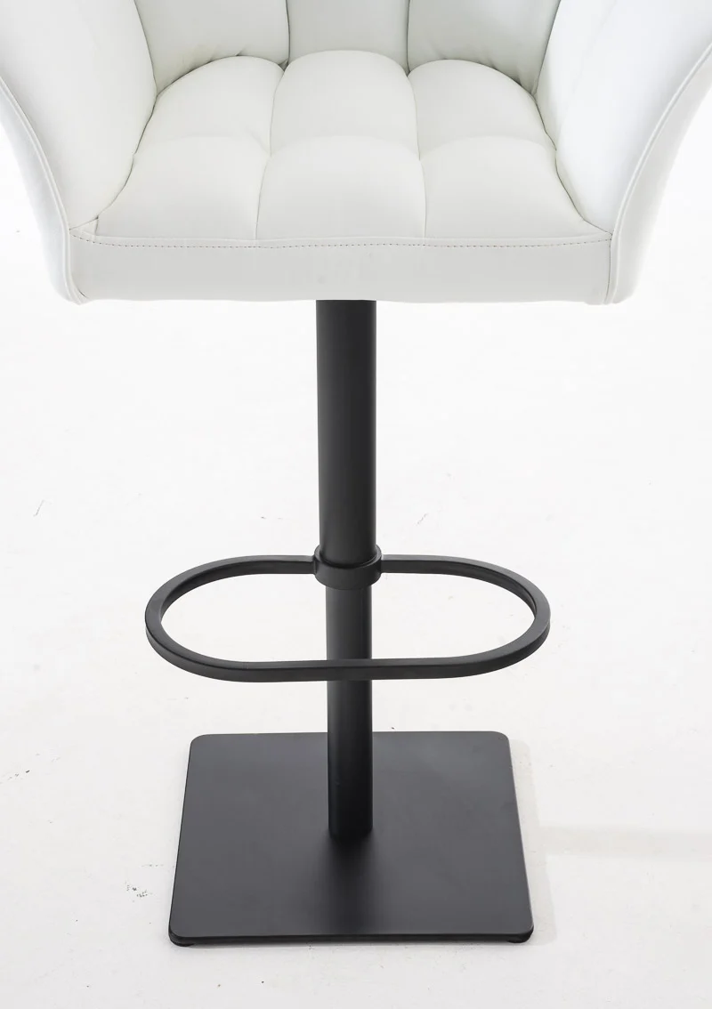Lot de 2 tabourets de bar réglable en similicuir blanc assise enveloppante capitonnée avec base carrée en métal noir 10_0006640