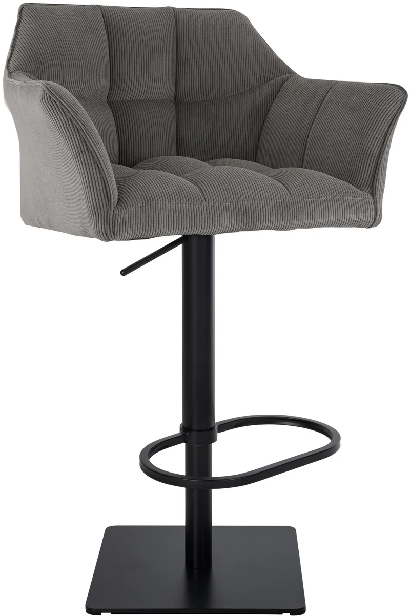 Tabouret de bar x1 réglable en velours côtelé taupe assise enveloppante capitonnée et avec base carrée en métal noir 10_0006284