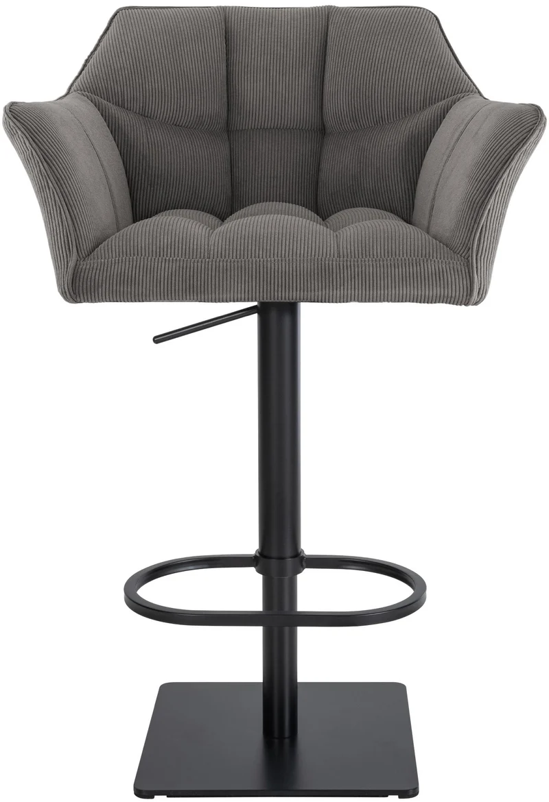 Tabouret de bar x1 réglable en velours côtelé taupe assise enveloppante capitonnée et avec base carrée en métal noir 10_0006284