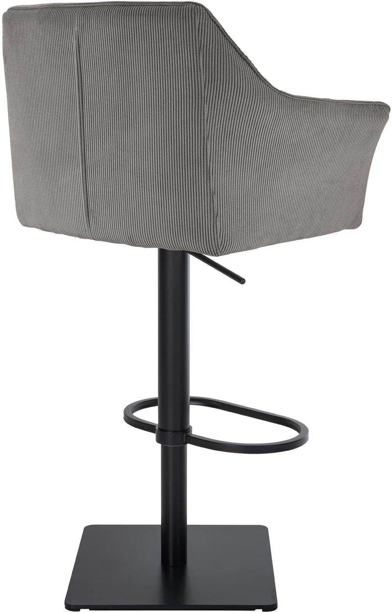 Tabouret de bar x1 réglable en velours côtelé taupe assise enveloppante capitonnée et avec base carrée en métal noir 10_0006284