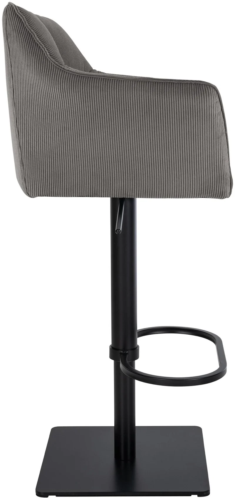 Tabouret de bar x1 réglable en velours côtelé taupe assise enveloppante capitonnée et avec base carrée en métal noir 10_0006284