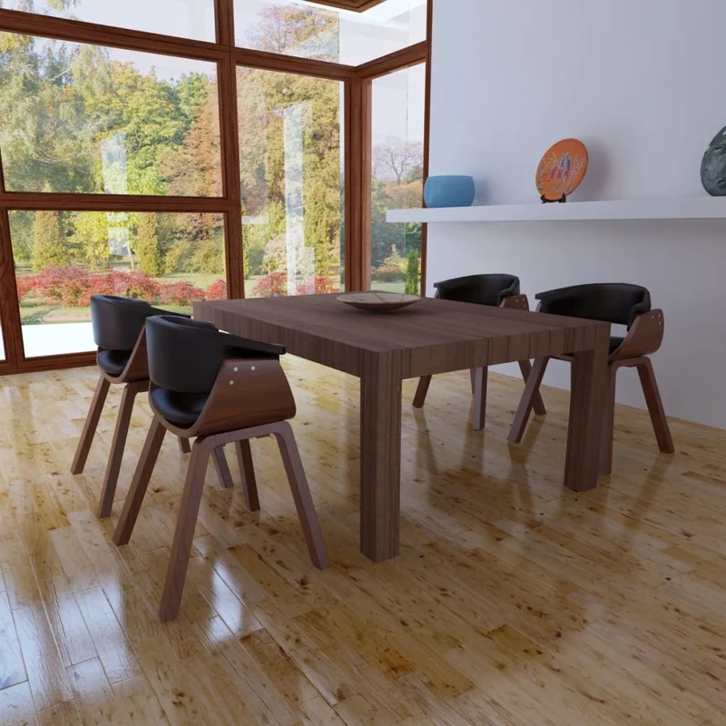 Lot de 4 chaises de salle à manger cuisine design intemporel bois courbé et synthétique noir CDS021323