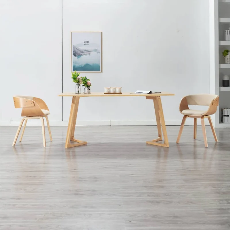 Lot de 2 chaises de salle à manger cuisine design intemporel bois courbé et synthétique crème CDS020406