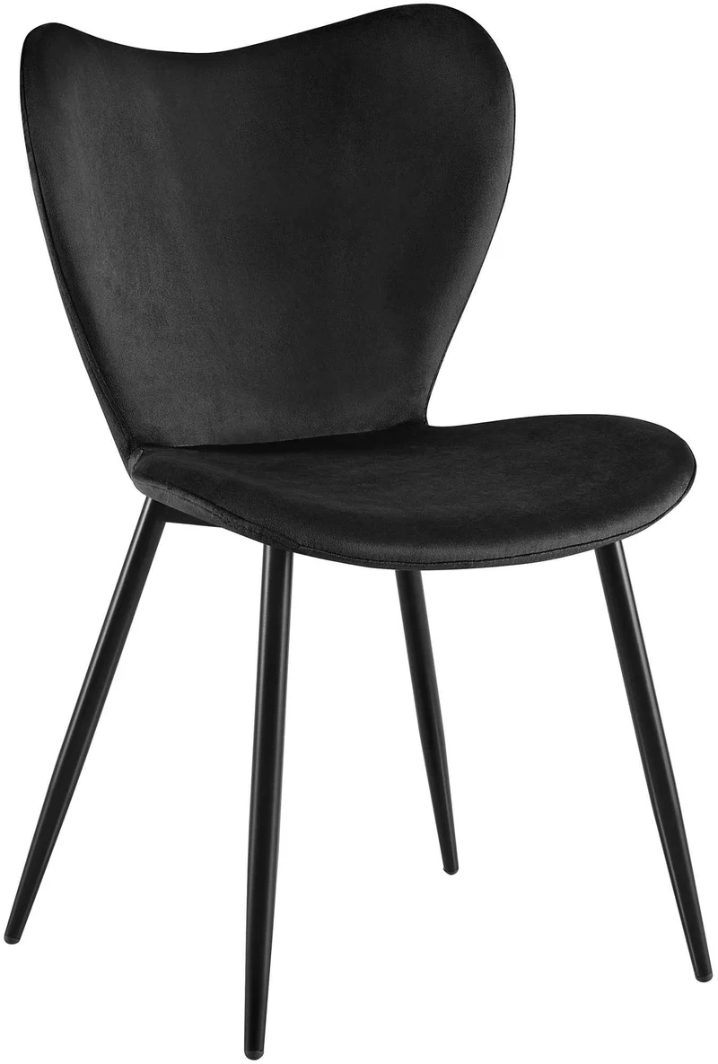 Chaise de salle à manger x1 dossier forme arrondie en papillon en velours noir cadre à quatre pieds en métal noir 10_0007604