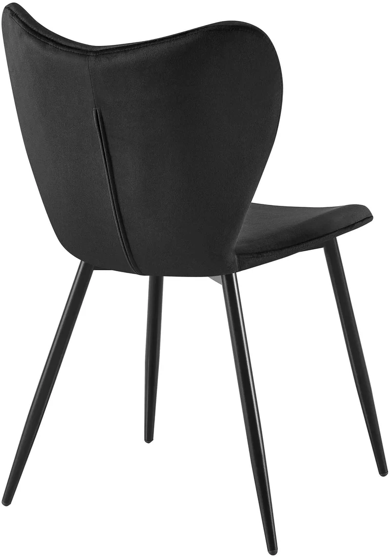 Chaise de salle à manger x1 dossier forme arrondie en papillon en velours noir cadre à quatre pieds en métal noir 10_0007604