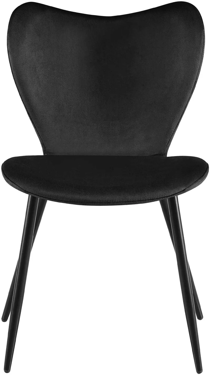 Chaise de salle à manger x1 dossier forme arrondie en papillon en velours noir cadre à quatre pieds en métal noir 10_0007604