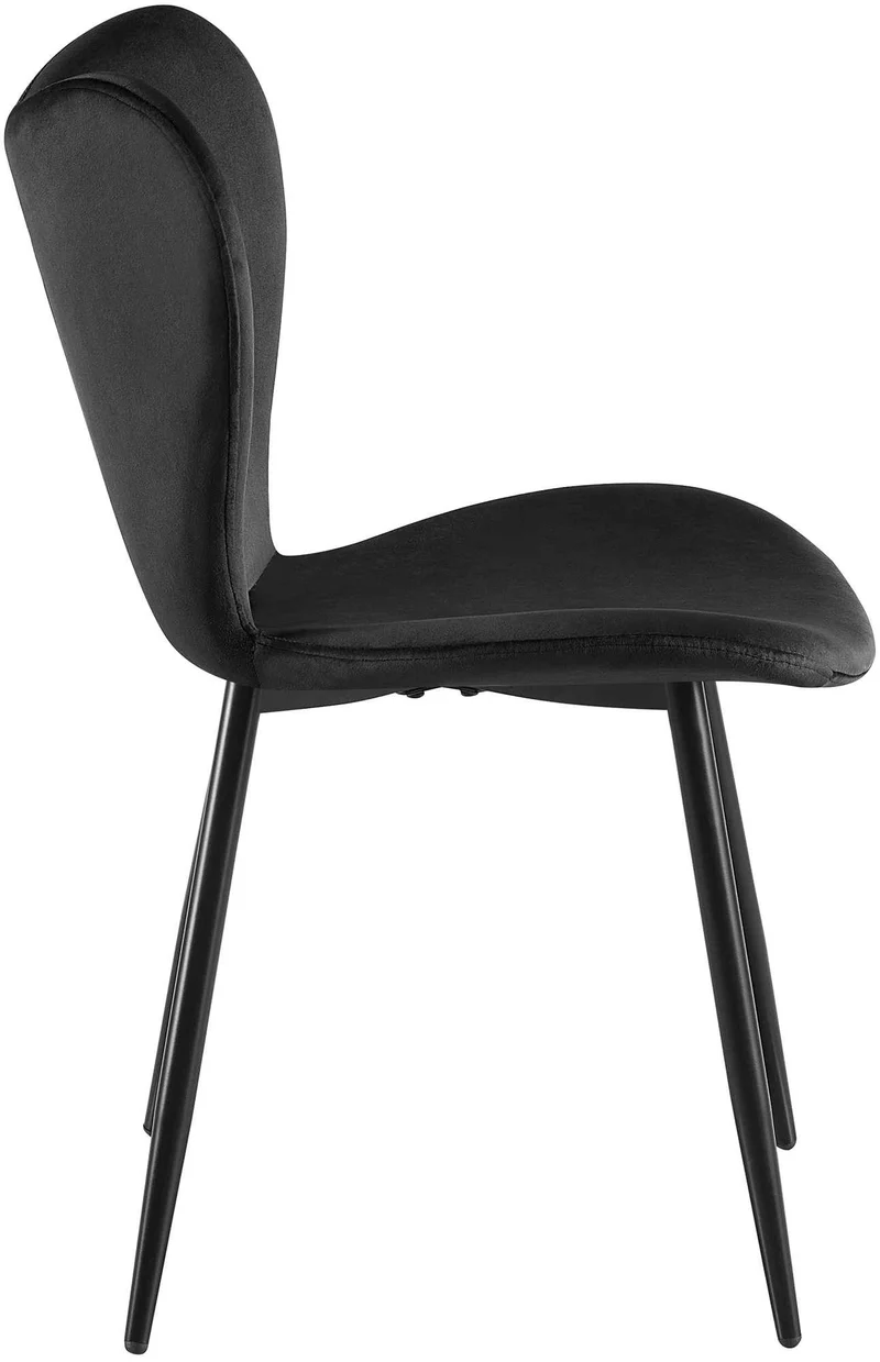 Chaise de salle à manger x1 dossier forme arrondie en papillon en velours noir cadre à quatre pieds en métal noir 10_0007604