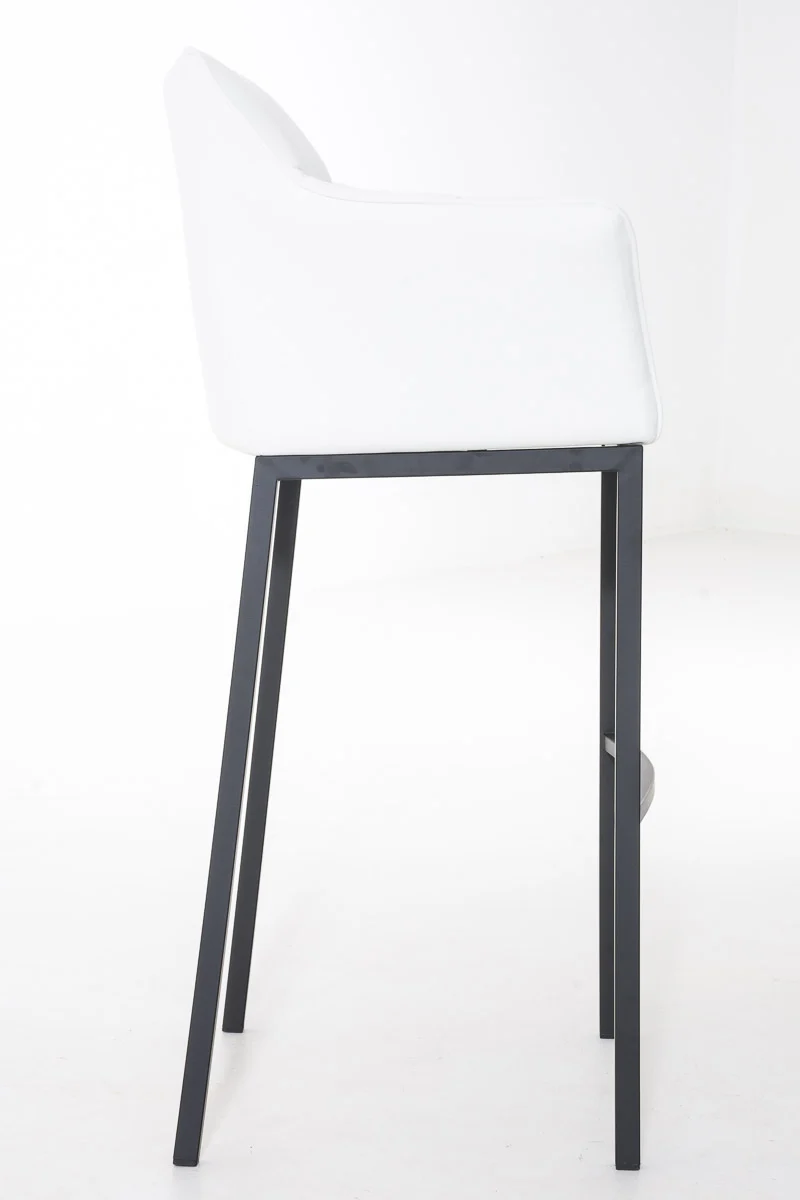 Tabouret de bar chaise haute de comptoir couture carrées assise en PVC blanc 4 pieds stables en métal noir 10_0001175