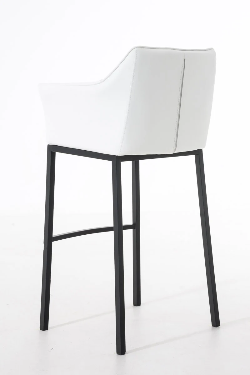 Tabouret de bar chaise haute de comptoir couture carrées assise en PVC blanc 4 pieds stables en métal noir 10_0001175