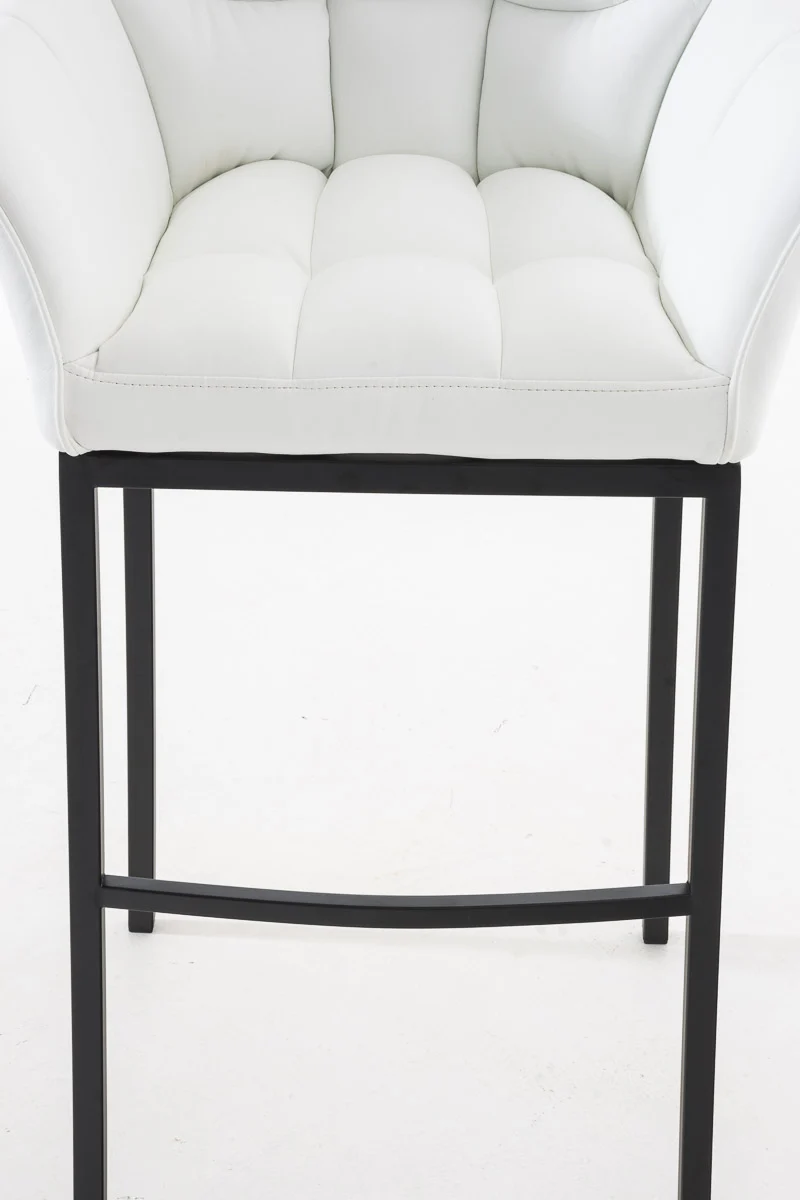 Tabouret de bar chaise haute de comptoir couture carrées assise en PVC blanc 4 pieds stables en métal noir 10_0001175