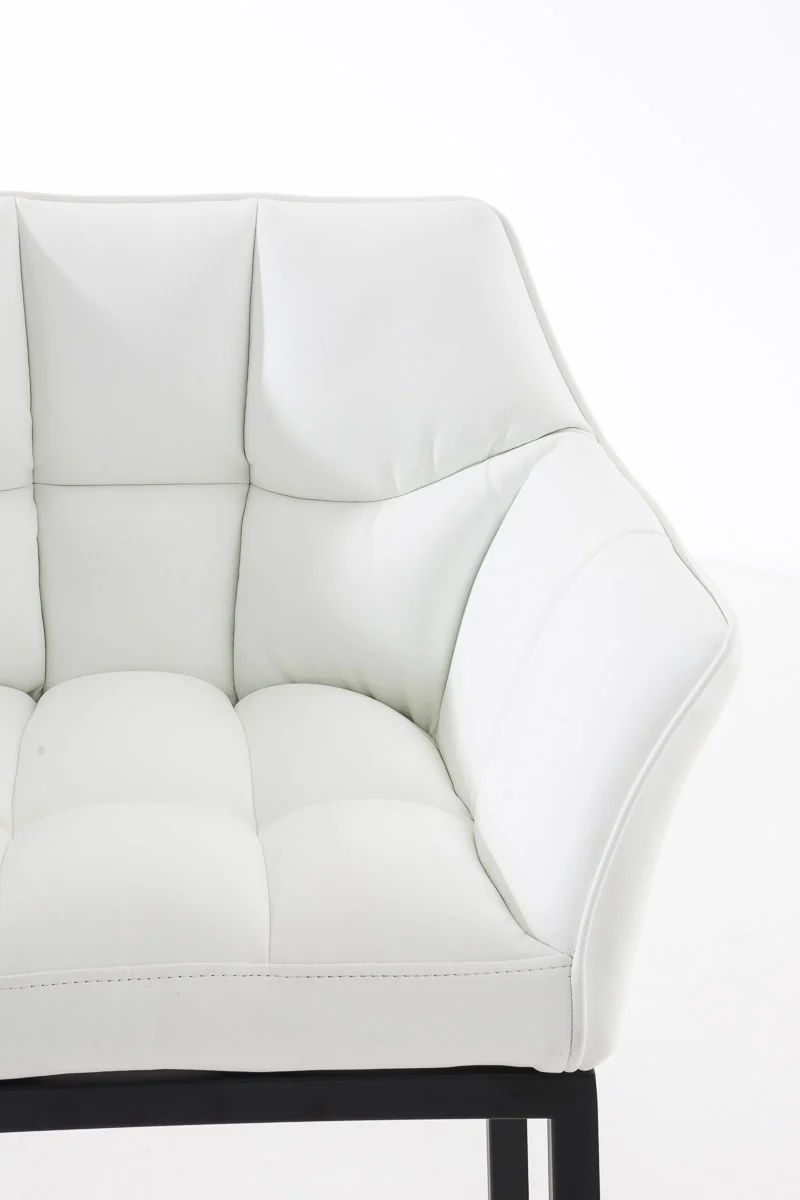 Tabouret de bar chaise haute de comptoir couture carrées assise en PVC blanc 4 pieds stables en métal noir 10_0001175