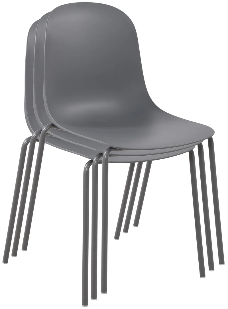 Lot de 2 chaises de jardin en plastique gris foncé et cadre robuste à quatre pieds en acier 10_0007327