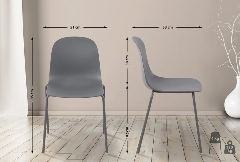 Chaise de jardin x1 en plastique gris foncé et cadre robuste à quatre pieds en acier 10_0007291