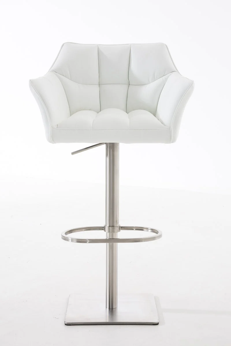 Tabouret de bar x1 réglable en similicuir blanc assise enveloppante capitonnée avec base carrée en acier inoxydable 10_0006324
