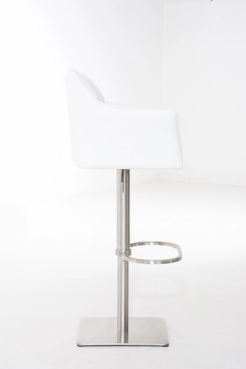 Tabouret de bar x1 réglable en similicuir blanc assise enveloppante capitonnée avec base carrée en acier inoxydable 10_0006324