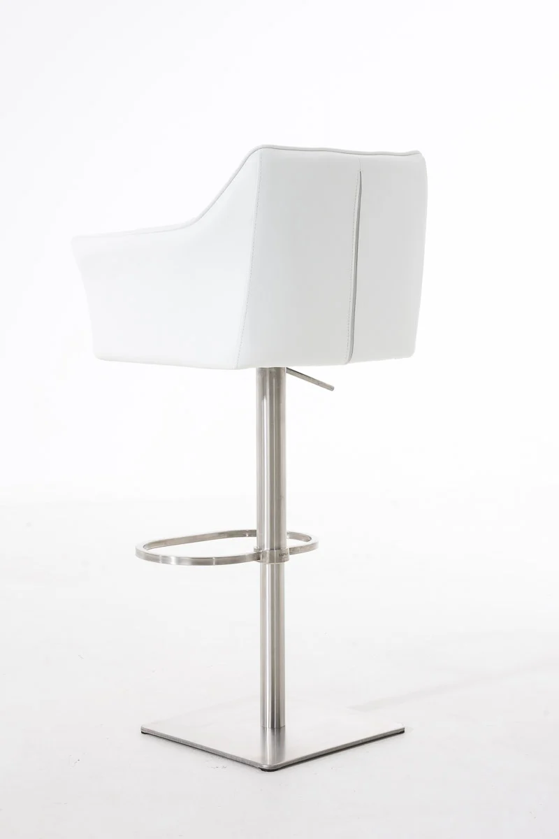 Tabouret de bar x1 réglable en similicuir blanc assise enveloppante capitonnée avec base carrée en acier inoxydable 10_0006324