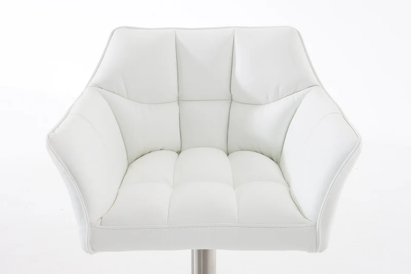 Tabouret de bar x1 réglable en similicuir blanc assise enveloppante capitonnée avec base carrée en acier inoxydable 10_0006324