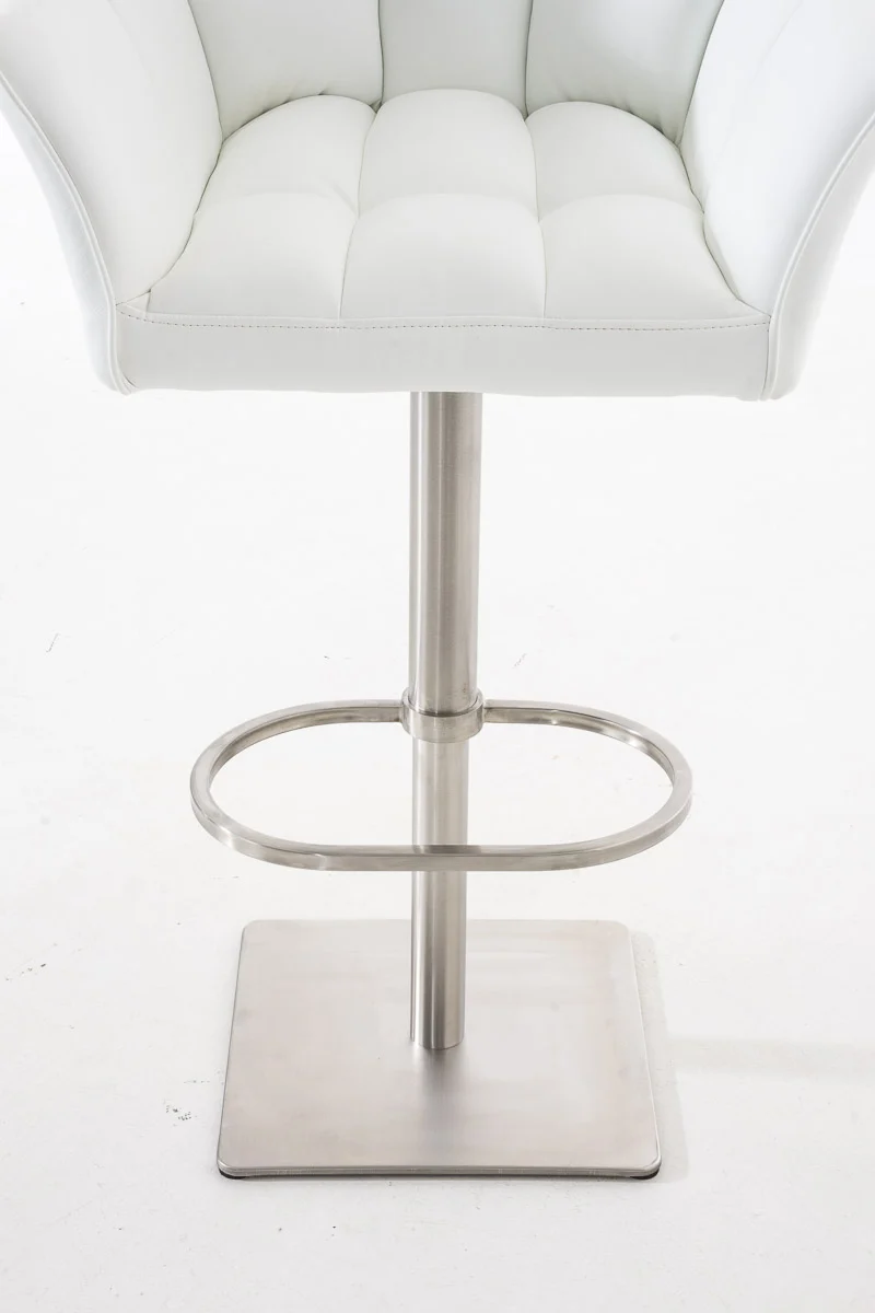Tabouret de bar x1 réglable en similicuir blanc assise enveloppante capitonnée avec base carrée en acier inoxydable 10_0006324