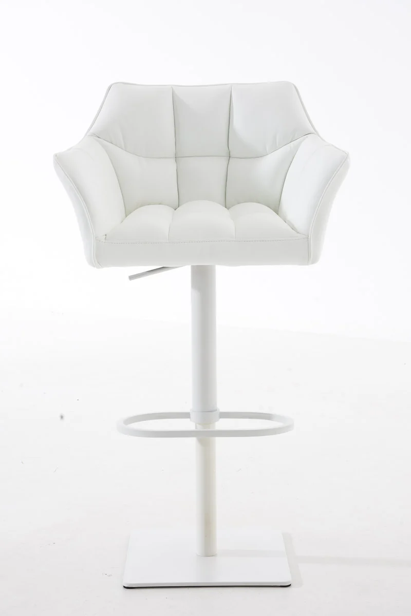 Tabouret de bar x1 réglable en similicuir blanc assise enveloppante capitonnée avec base carrée en métal blanc 10_0006325