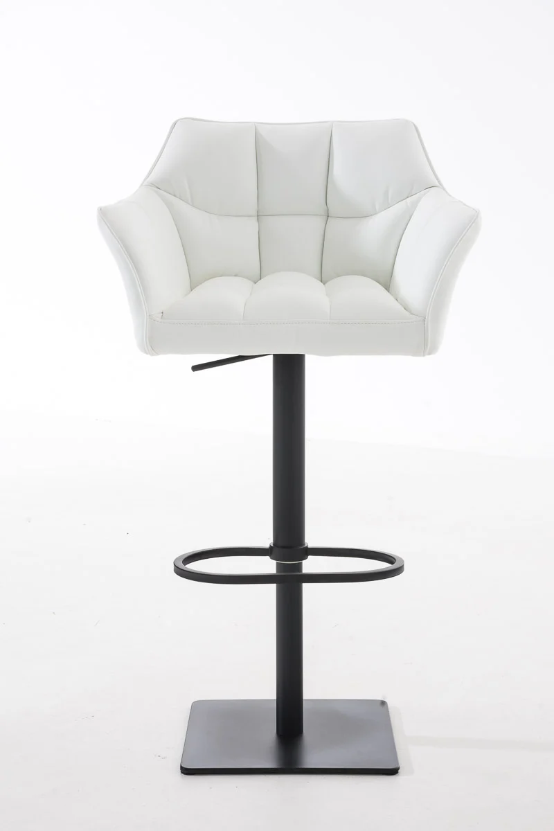 Tabouret de bar x1 réglable en similicuir blanc assise enveloppante capitonnée avec base carrée en métal noir 10_0006323