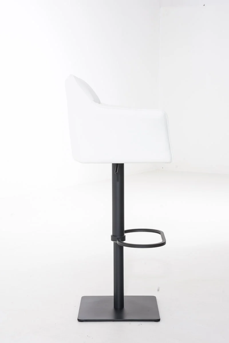 Tabouret de bar x1 réglable en similicuir blanc assise enveloppante capitonnée avec base carrée en métal noir 10_0006323