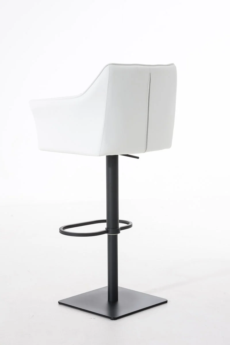 Tabouret de bar x1 réglable en similicuir blanc assise enveloppante capitonnée avec base carrée en métal noir 10_0006323