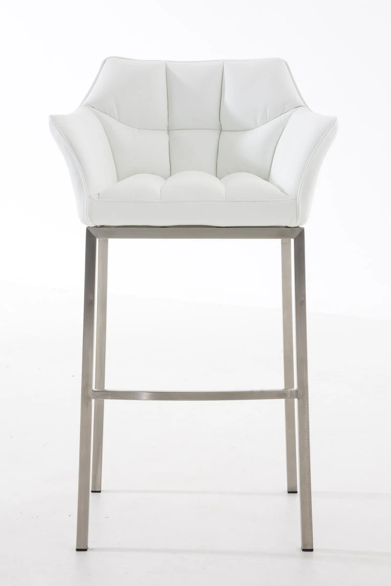 Tabouret de bar chaise haute de comptoir couture carrées assise en PVC blanc 4 pieds stables en acier inoxydable 10_0001057