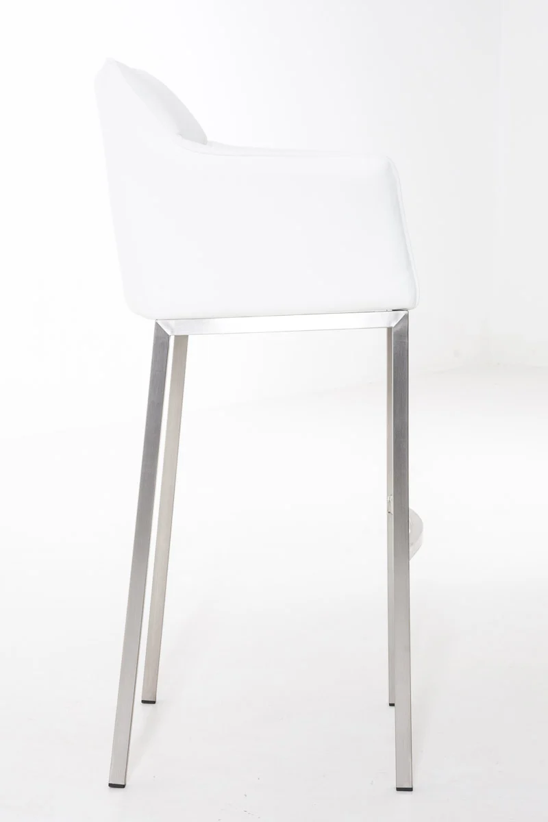 Tabouret de bar chaise haute de comptoir couture carrées assise en PVC blanc 4 pieds stables en acier inoxydable 10_0001057