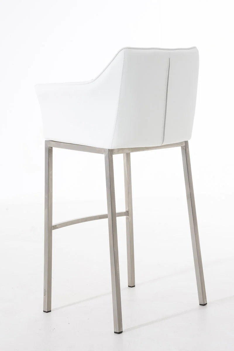 Tabouret de bar chaise haute de comptoir couture carrées assise en PVC blanc 4 pieds stables en acier inoxydable 10_0001057