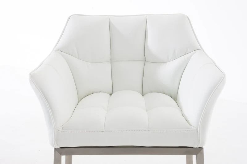 Tabouret de bar chaise haute de comptoir couture carrées assise en PVC blanc 4 pieds stables en acier inoxydable 10_0001057