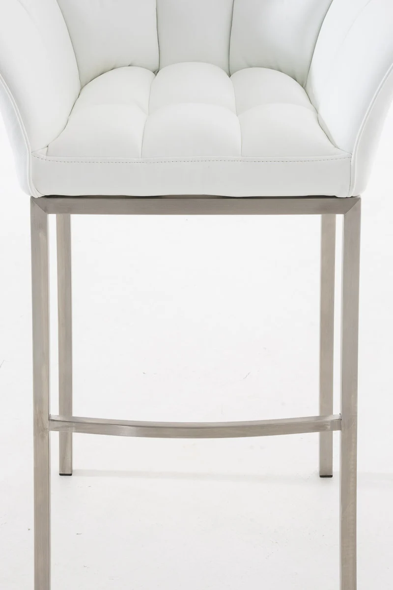 Tabouret de bar chaise haute de comptoir couture carrées assise en PVC blanc 4 pieds stables en acier inoxydable 10_0001057