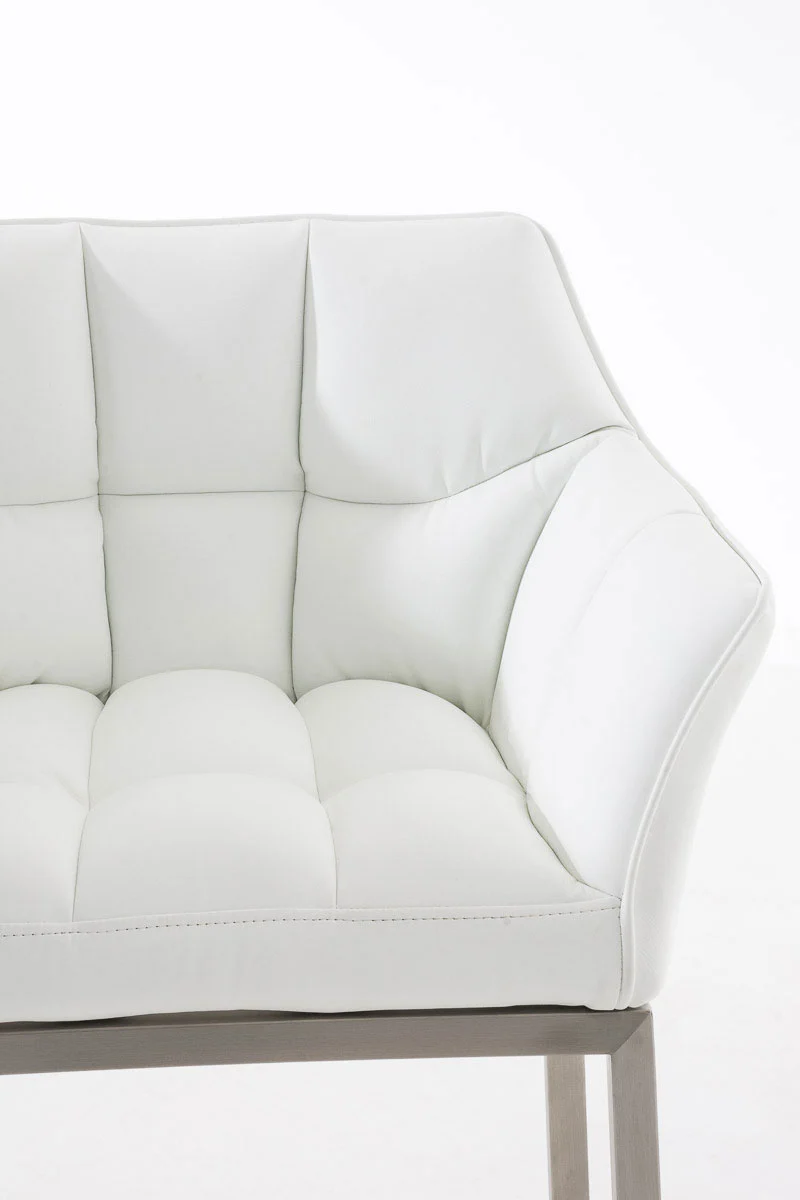 Tabouret de bar chaise haute de comptoir couture carrées assise en PVC blanc 4 pieds stables en acier inoxydable 10_0001057