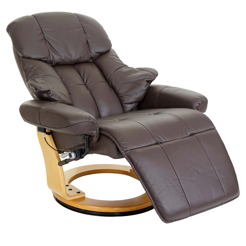 Fauteuil TV de relaxation pivotant avec repose-pieds ajustable en cuir véritable marron 04_0007816