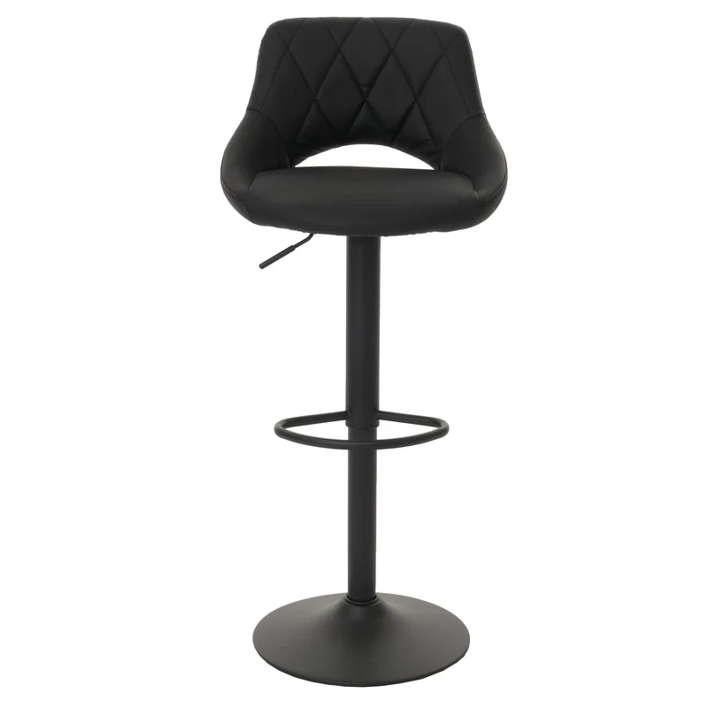 Lot de 2 tabourets de bar Similicuir noir – Structure en métal noir – Repose-pieds – Hauteur réglable – Pivotants à 360° 04_0007475