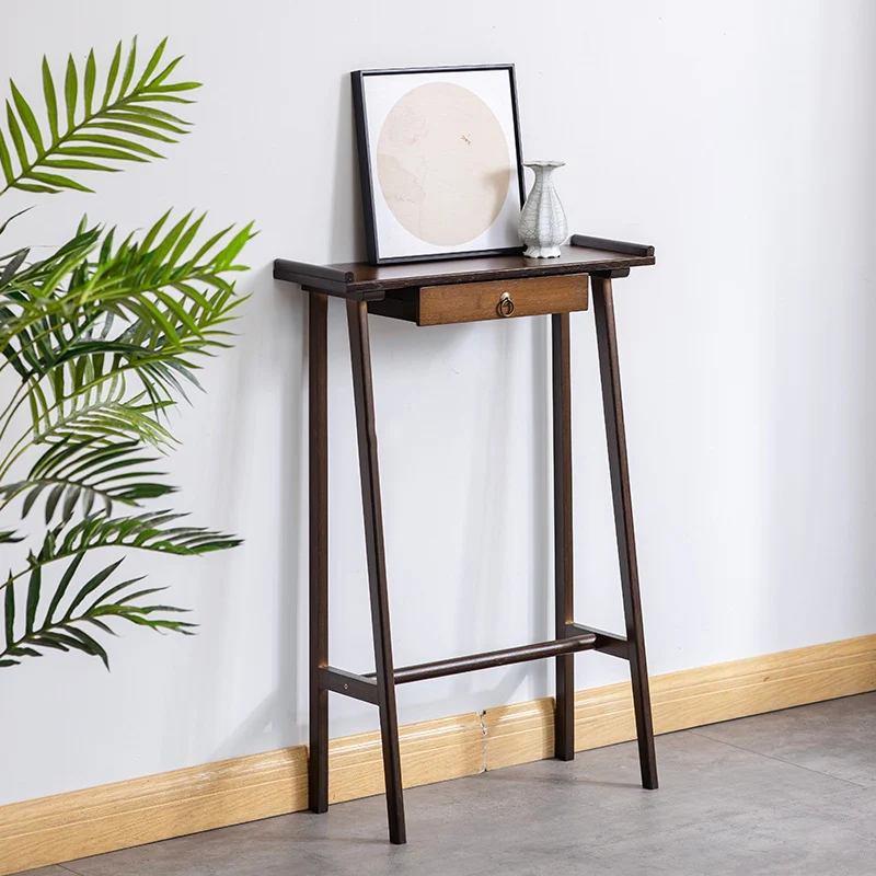 Traditional Chinese Rectangular Bamboo Console Table 1-Drawer For Living Room & Entryway